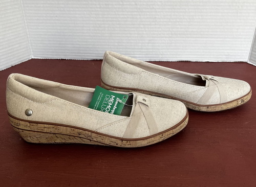 GrassHoppers Shoes womens sz 6 Memory Deluxe Gigi Metallic linen Wedge Loafer - Picture 6 of 10