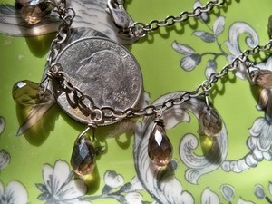 Vintage chain necklace princess art deco y2k Sterling pendant quartz tear used