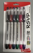 Pentel RSVP Ball Point Pen 1.0mm Med Point Capped Asst Colors 6/Pk Office School