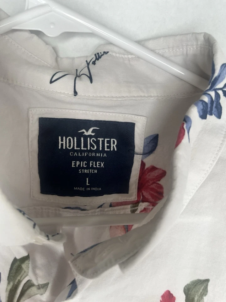 Hollister Camisa Hawaiana Estampado Floral Botón Abajo Manga Corta Hombre’s Grande Blanca Foto 3 de 4