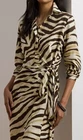 NWT Ralph Lauren CREAM/BROWN ZEBRA Tie-Front Crepe Shirtdress DRESS Women's 14