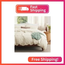 Bedsure Prewashed Duvet Cover Queen with Fitted Sheet, 4-Piece Set, Cream
