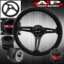Extender For 90-93 Integra + Black Wood Sparkling Steering Wheel + Quick Release
