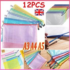12X A3/A4/A5 Plastic Wallet Document Zip Lock Plastic Pocket With Zipper Storage