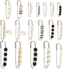 18 Piece Pearl Brooch Pins Women Decorative Safety Pins Clothing Shawl Clips Art
