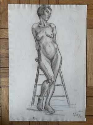 Vintage 1920s Academic Figure Study Drawing Woman Female 18 x 12 OOAK