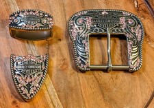 Harley-Davidson 3-Piece Belt Buckle Set Pink Rhinestones Western Style 2012(B-1)