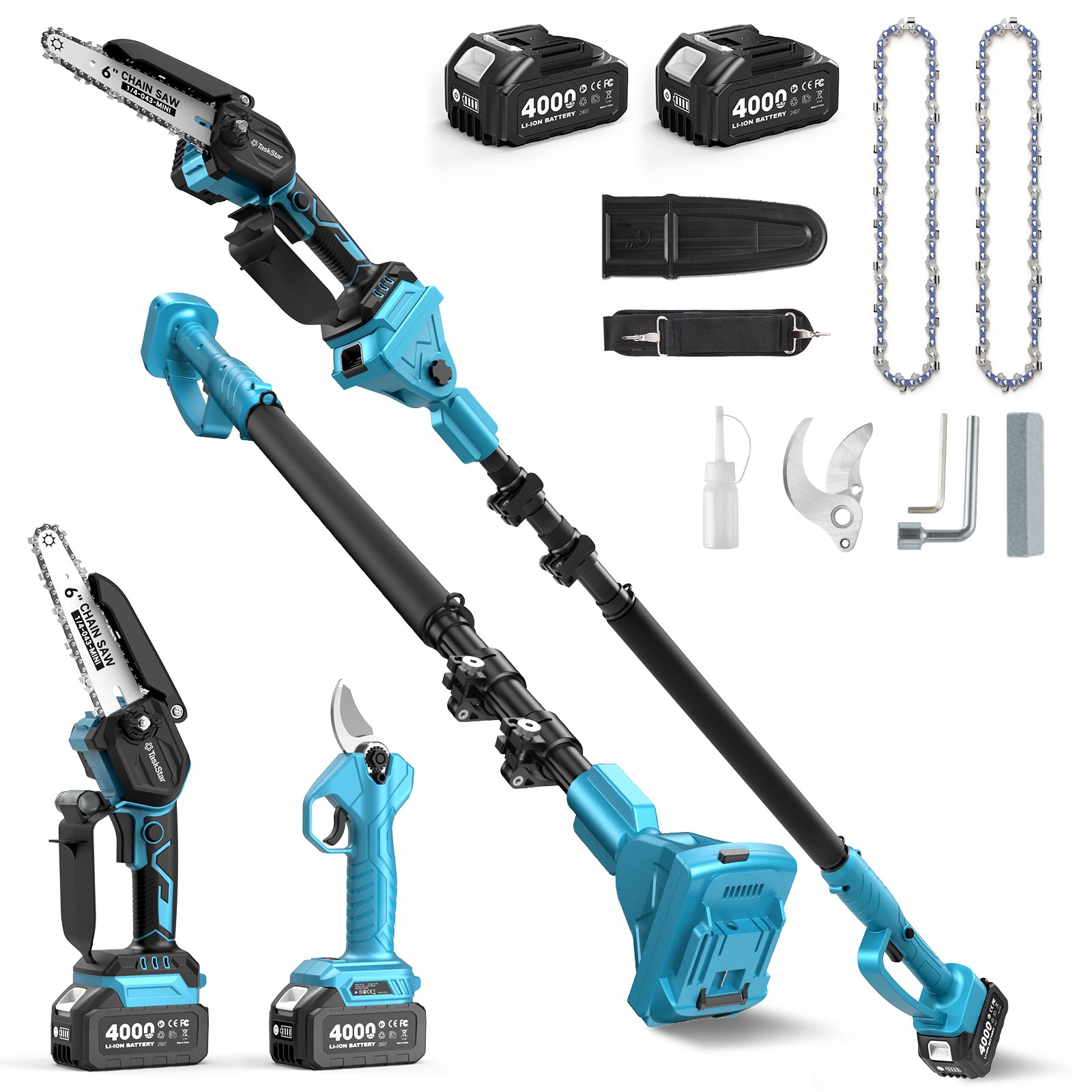 6in Telescopic Electric ChainSaw,15ft Max Pruning Shears Branch Cutter Trimmer