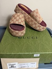 AUTHENTIC GUCCI GG CANVAS PLATFORM SLIDE SANDAL /EUR 37 / US 7.5