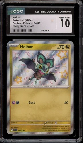 Pokemon Noibat Paldean Fates Holo Shiny Rare #194 CGC 10 Gem Mint