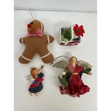 Vintage Christmas Ornaments Lot of 4 Angel Gingerbread Man Holiday Decor Set