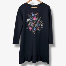 Zara Floral Embroidered Shift Dress Women Small Black Ruffle Hem Stretch