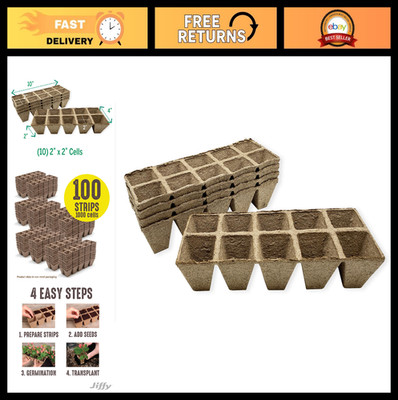 Biodegradable Seed Starting Strips - 100 Plant Starter Trays, 1000 Cells, Peat