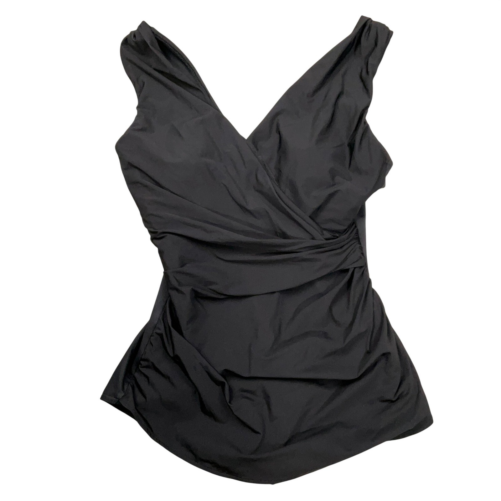 Lands' End 1 Pc Swimsuit Womens 10 Black Lagenlook Draped Modest Minimalist