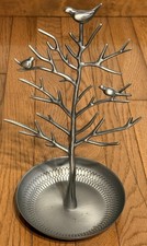 Silver Birds Tree Jewelry Stand Earring Necklace Holder Organizer Rack