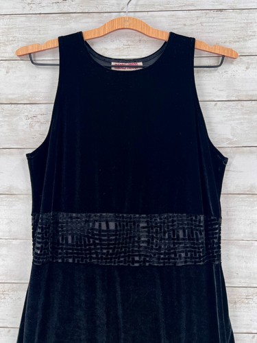 Maggy London Maxikleid Damen Medium Schwarz Samt Ärmellos Stretch Vintage - Bild 3 von 16