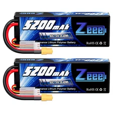 2x Zeee 2S 5200mAh Lipo Battery 7.4V 80C XT60 for RC Car Truck Buggy Truggy Boat