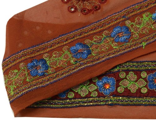Vintage Sari Border Indian Craft Trim Embroidered Beaded Ribbon Lace Maroon Rust - Picture 6 of 6