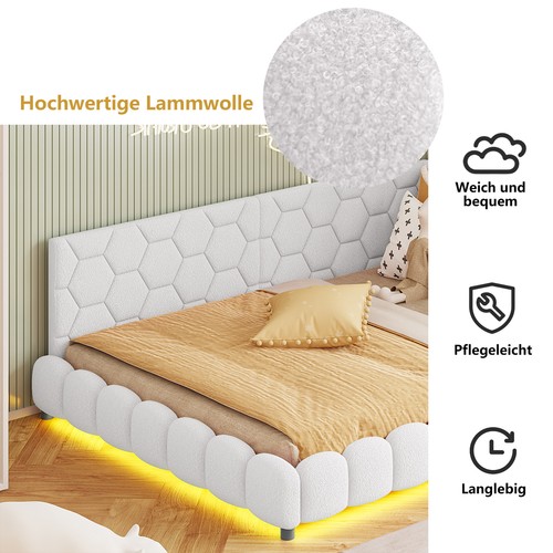 Tagesbett 2in1 Schlafsofa Polsterbett 140x200 Bettgestell mit Lattenrost LED&USB - Bild 6 von 11