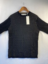 Perry Ellis Sweater Size Small Mens Pullover Black Tan Cotton Blend NWT New