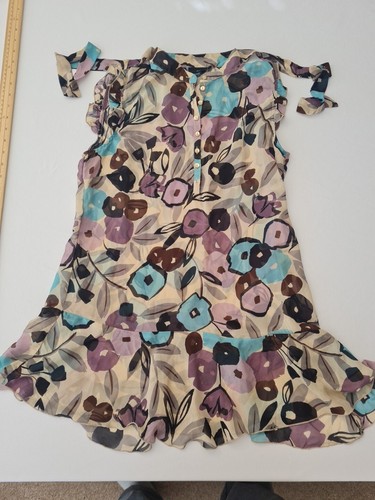Ladies Sheer Tunic Top Next Size 14 Nude Floral Pattern Tie Neck 1164