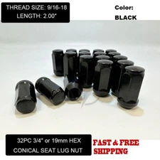 32Pc Black Bulge Acorn Lug Nuts 2" XL 9/16-18 For 1994-2011 Dodge Ram 2500 3500