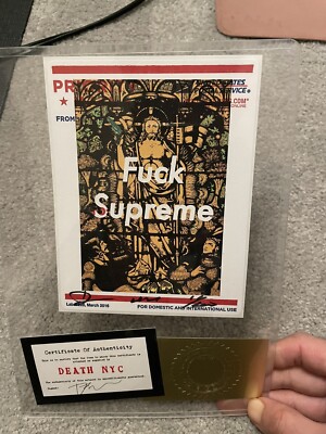 Death NYC priority mail label signed limited edition art print ''supreme''