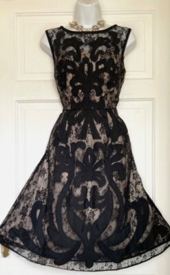 MONSOON SCHWARZ GOTHIC PERLEN BESTICKT PAISLEY MUSTER PARTYKLEID GRÖSSE 12