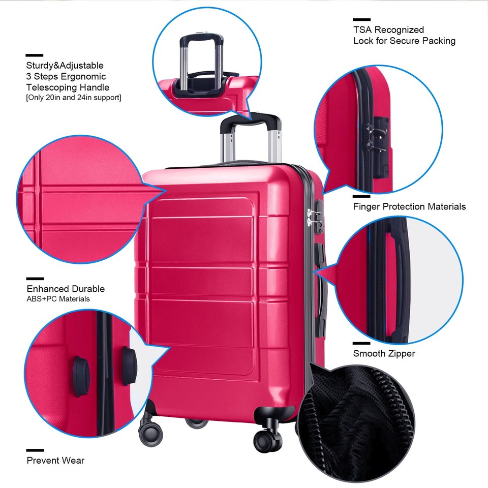 20 Inch Hardside Carry On Luggage, Spinner Wheels, Durable Suitcase, Red eBay