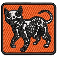 Creepy Skeleton Cat Halloween Multi-Color Embroidered Iron-On Patch Applique