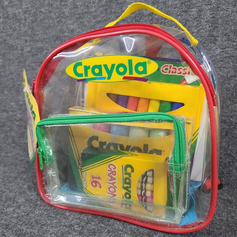 Vintage Crayola Art Buddy Backpack 1999 Clear Plastic Crayons Markers