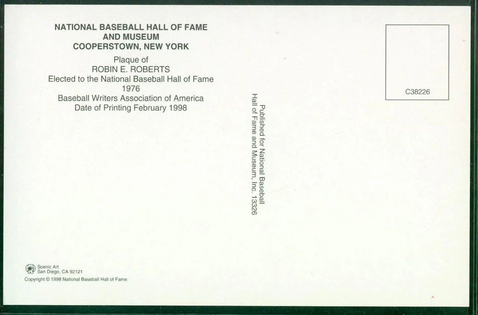 094, Original Autograph of Robin Roberts (4), HOF Plaque Postcard, Phillies - Image 2 of 3