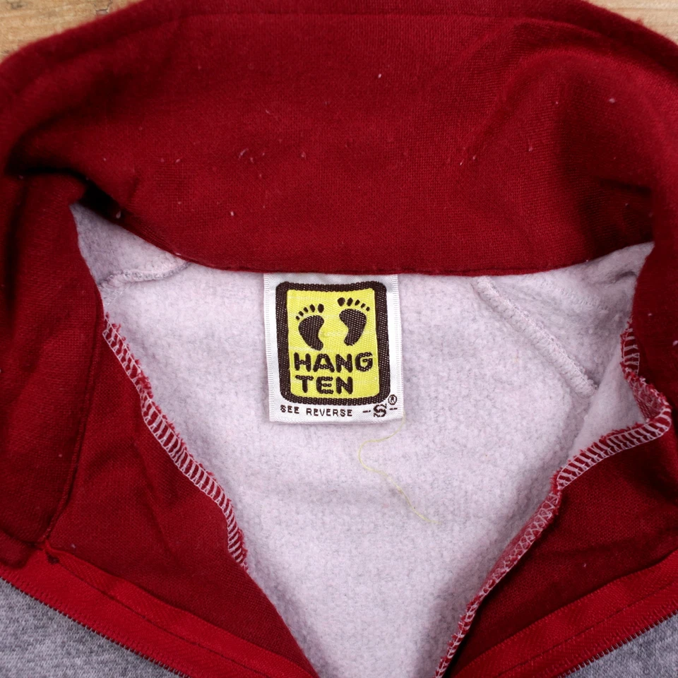 Sudadera Vintage Hang Ten S Años 90 Jersey Pullover 1/4 Cremallera Track Top Gris Surf Foto 3 de 4