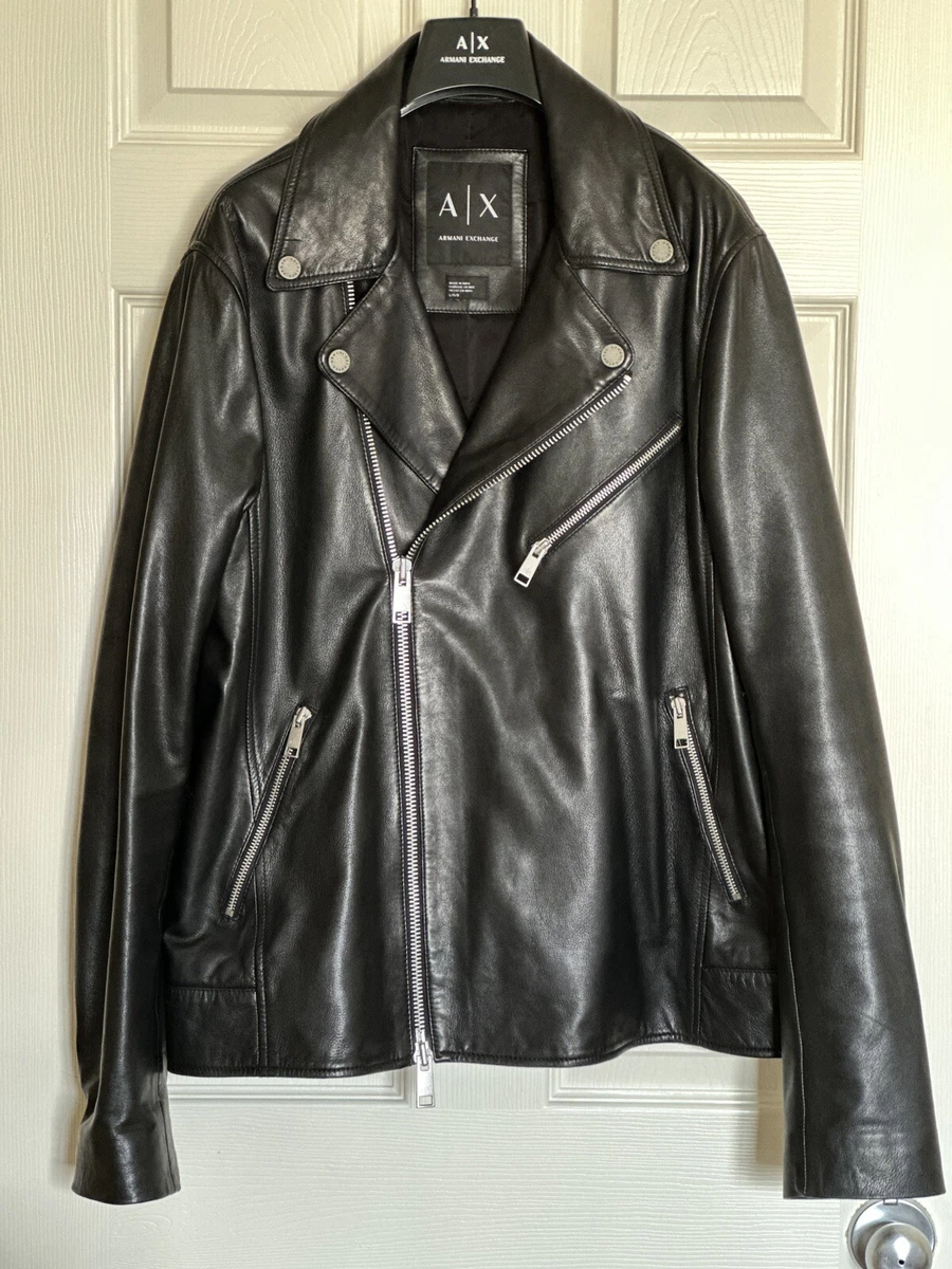 Armani exchange black shop leather jacket