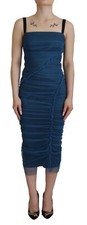 DOLCE & GABBANA Dress Blue Mesh Trim Ruched Tulle Sheath IT40/US6/S RRP 2800usd