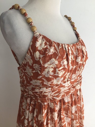 Donna Ricco Silk Sleeveless Empire Waist Dress Ivory & Rust Floral Size 10 - Picture 11 of 12