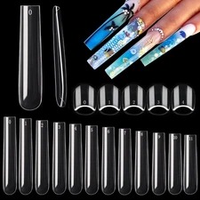 600PCS Square Nail Tips Full Cover, 3XL Clear Nail Tips for Acrylic Nails Profes