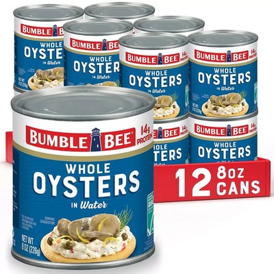Bumble Bee Premium Select Whole Canned Oysters 8 oz Cans Pack of 12 - Ready t...