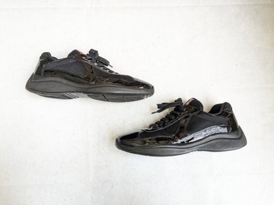 Prada America's Cup Sneakers Black Patent Leather Men US 10 UK 9