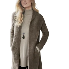 Soft Surroundings Maven Brown Fuzzy Cardigan Longline Size Large 