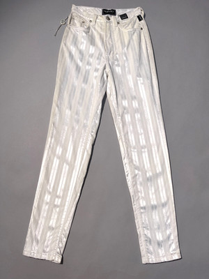 Neu mit Etikett 90er VERSACE Jeans Couture weiß & silber metallic gestreifte Jeans