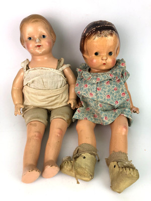 2 Vintage Composition Effanbee Dolls Patsy 14'' & Baby Dainty 15''