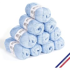 10 pelotes de laine - Ciel - 100% coton bio - 3mm - Tricot et crochet - Bergère
