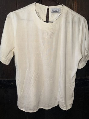 Petite Notations Vintage embroidered Blouse Size Small Preppy Trendy White O
