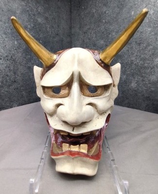 Vintage Yoshiharu Hannya Noh Mask Ceramic Signed Wood Box Wall Decor 19cm
