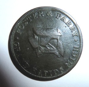 Hard Times TOKEN Grand Rapids Michigan FOSTER & PARRY Stoves Lock & Stove