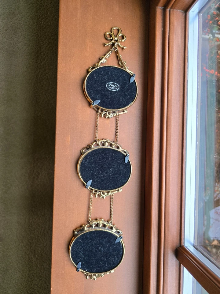 Marco de fotos antiguo triple 3 oro metal floral estilo victoriano cadena Foto 4 de 4