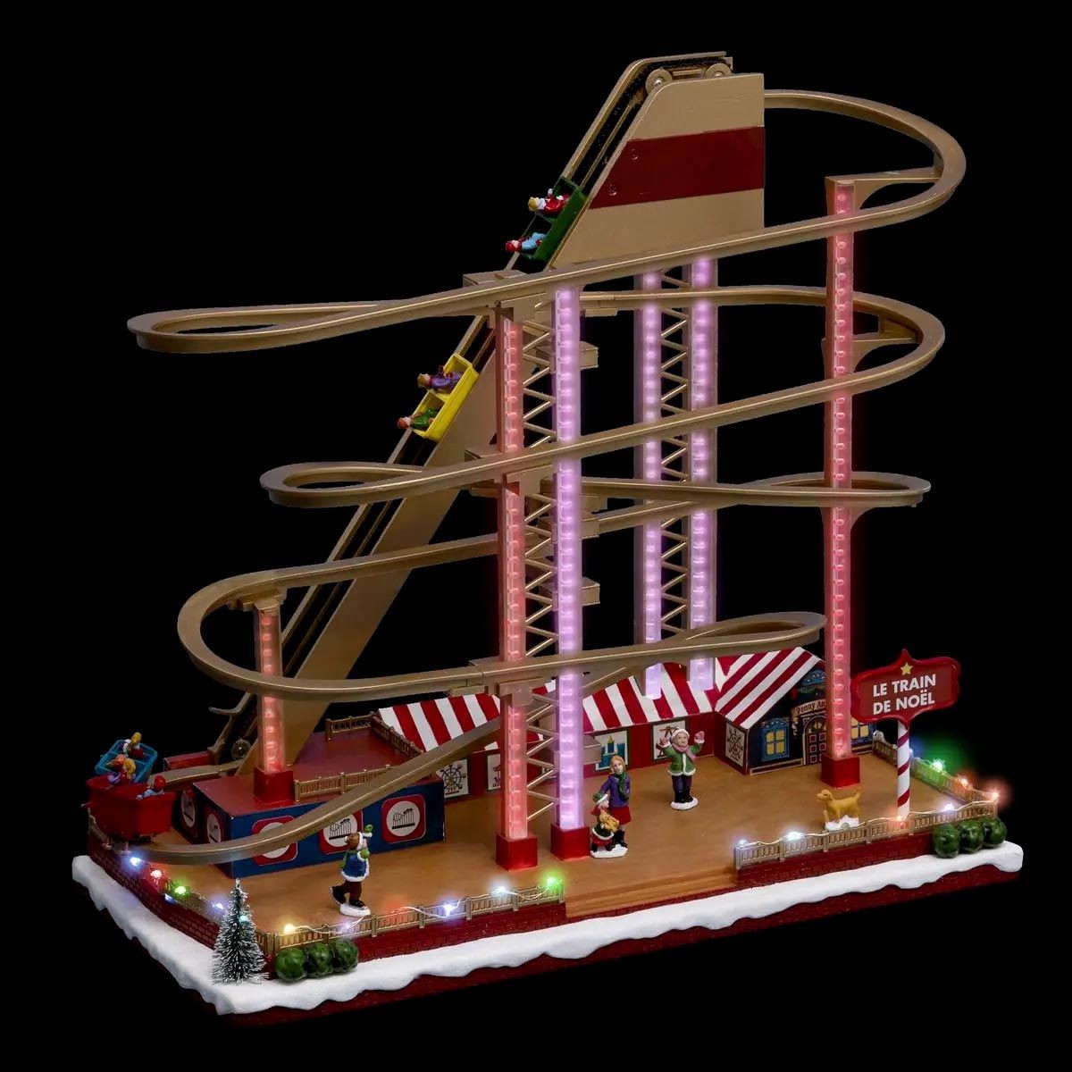 Grand village de Noël manège fête foraine en résine de 45 cm