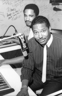 Marley Marl DJ Mr Magic on air with a WBLS 1075FM microphone on Oc- Old Photo