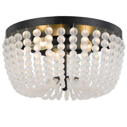 Rylee 3-Light 13" Ceiling Light in Matte Black with Frosted Glass Beads Crystals - Picture 2 of 2